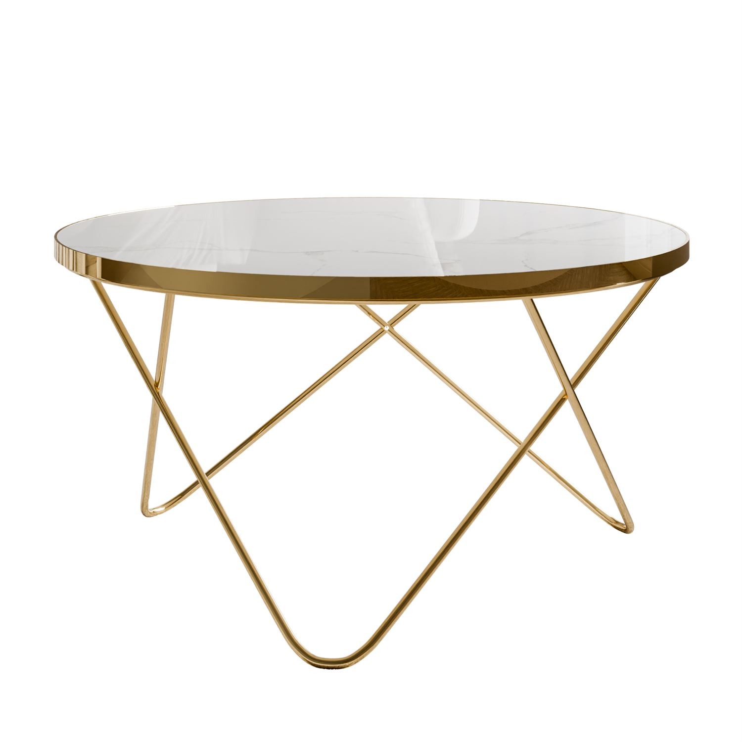 Stolik kawowy NORIEL ze złotą podstawą i marmurowym blatem