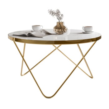 Stolik kawowy NORIEL ze złotą podstawą i marmurowym blatem