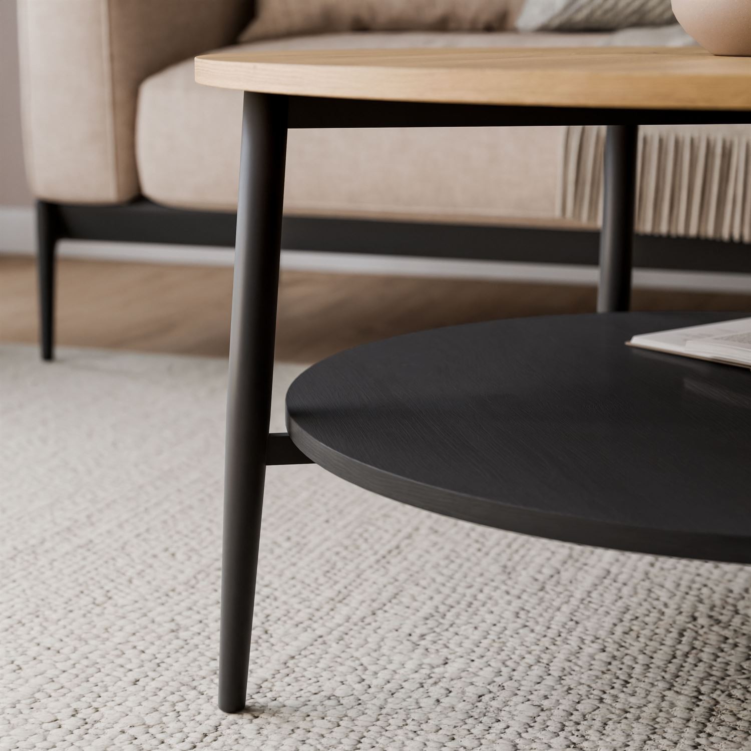 Stolik kawowy NORDIC z czarnymi nogami