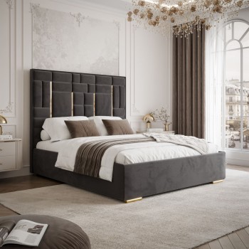 Łóżko tapicerowane BRIGITTE GOLD z pojemnikiem na pościel