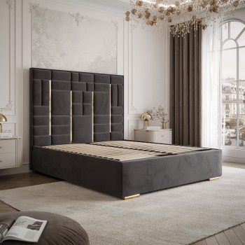 Łóżko tapicerowane BRIGITTE GOLD z pojemnikiem na pościel