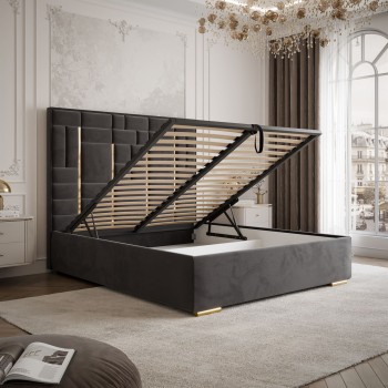 Łóżko tapicerowane BRIGITTE GOLD z pojemnikiem na pościel