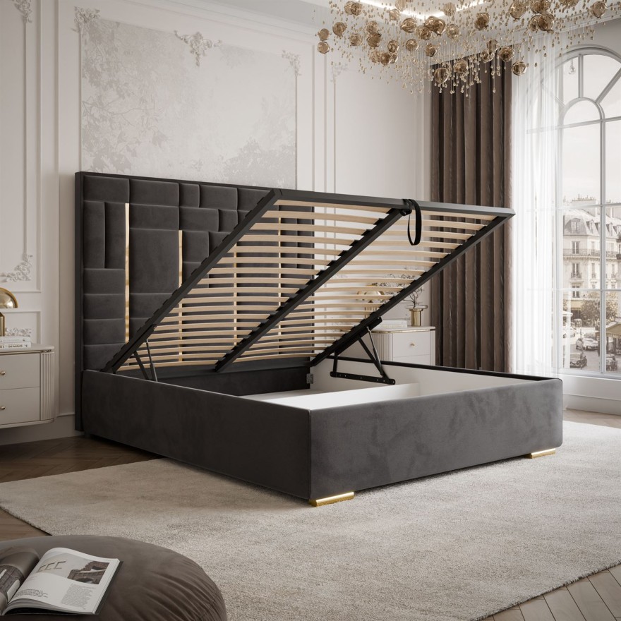 Łóżko tapicerowane BRIGITTE GOLD z pojemnikiem na pościel