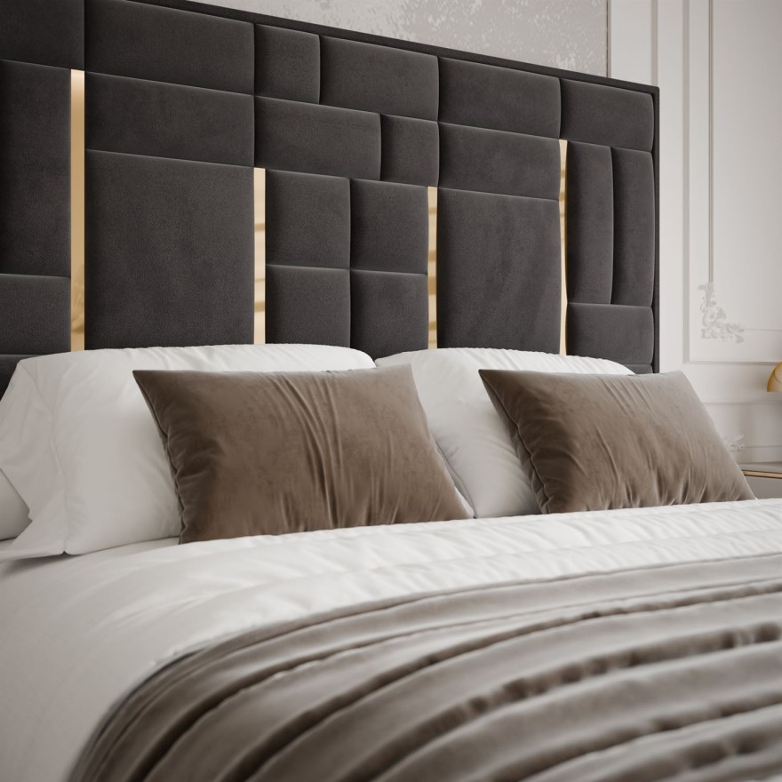 Łóżko tapicerowane BRIGITTE GOLD z pojemnikiem na pościel