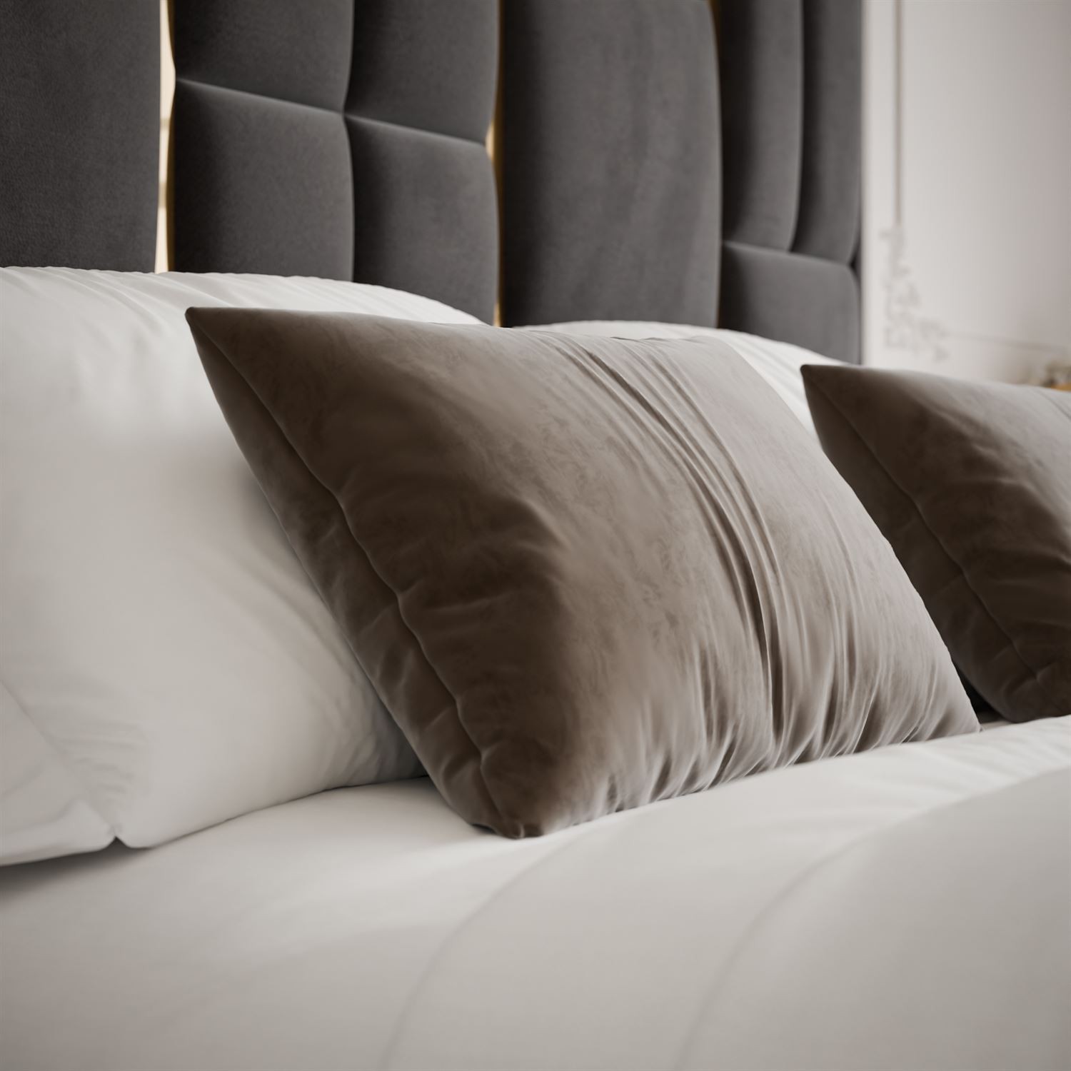 Łóżko tapicerowane BRIGITTE GOLD z pojemnikiem na pościel