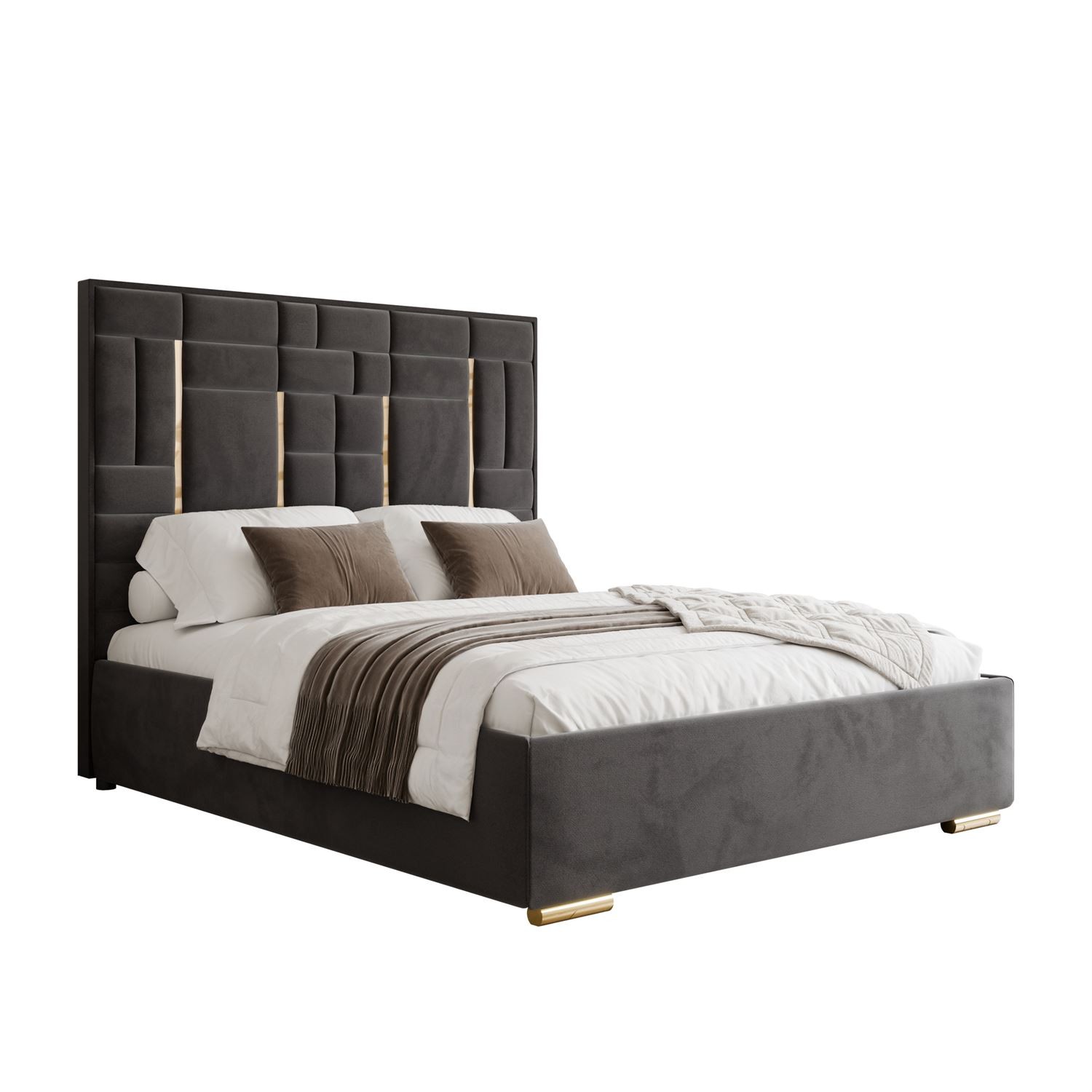 Łóżko tapicerowane BRIGITTE GOLD z pojemnikiem na pościel