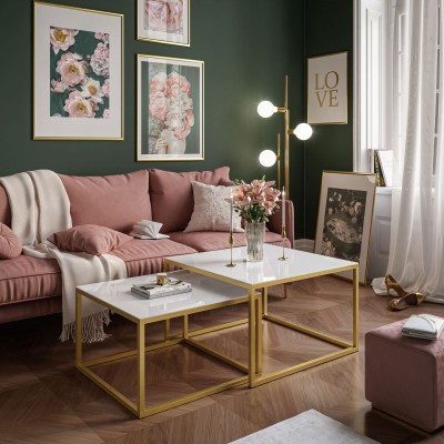 Ława 2w1 YOSHI GLASS ze szklanym blatem złoty mat