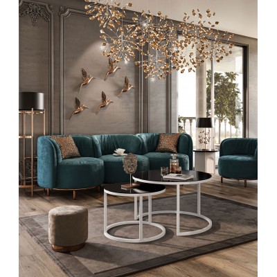 Okrągła ława 2w1 CIRI GLASS z czarnym i białym stelażem