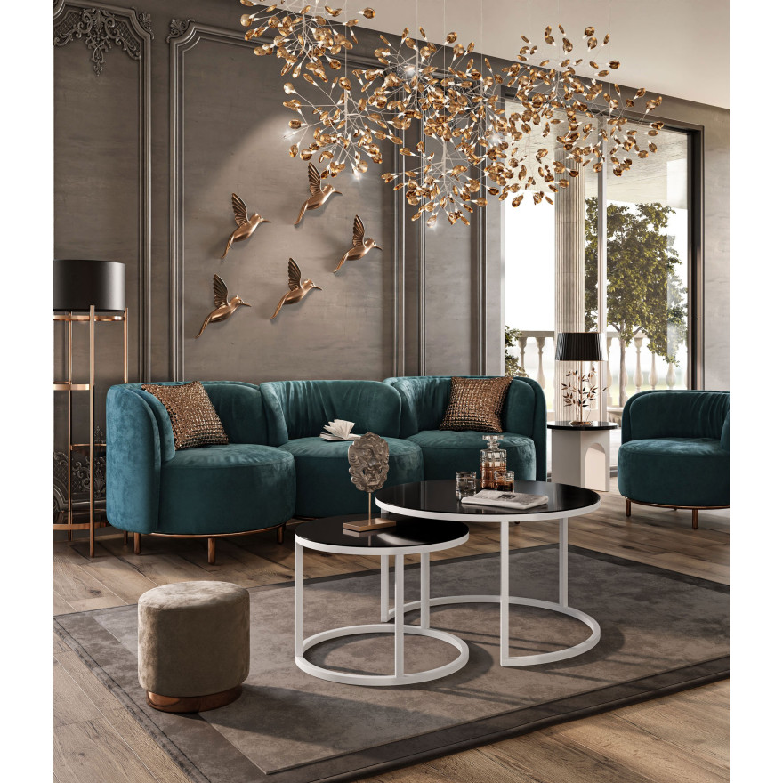 Okrągła ława 2w1 CIRI GLASS z czarnym i białym stelażem