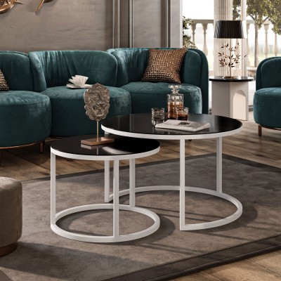 Okrągła ława 2w1 CIRI GLASS z czarnym i białym stelażem