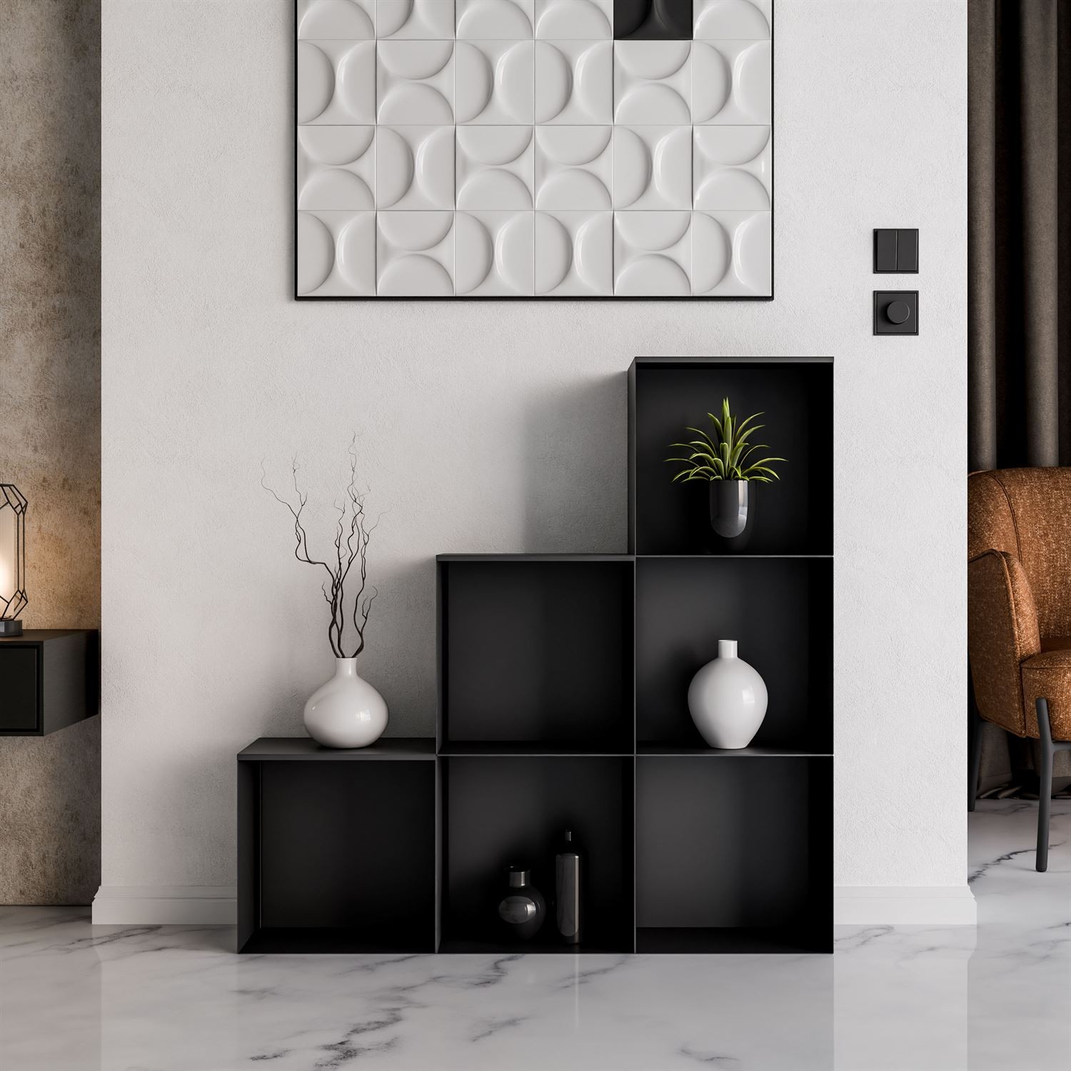 Metalowy regał QUADRO V z oświetleniem LED