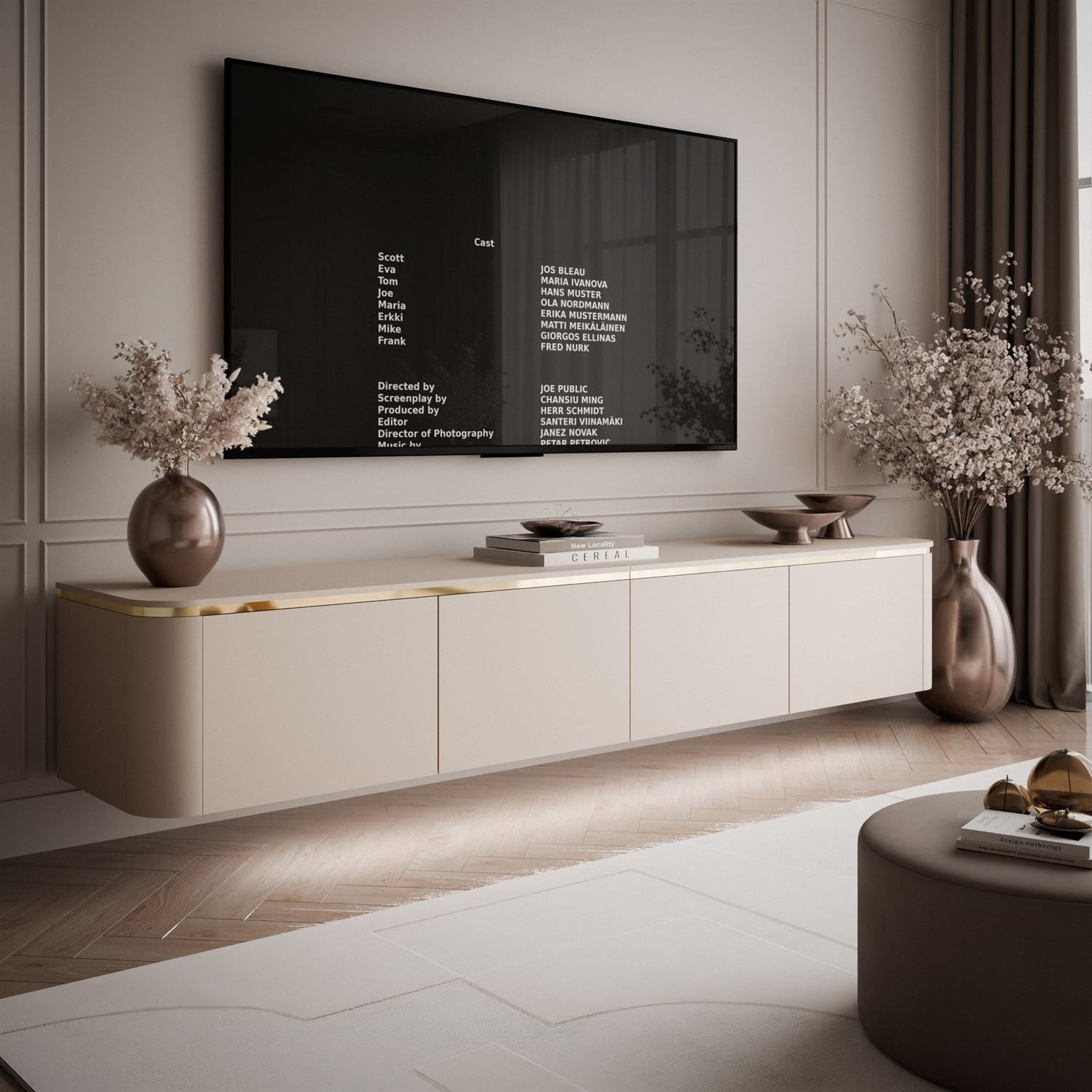 Podwieszana szafka RTV AVELINE 200 cm z oświetleniem LED