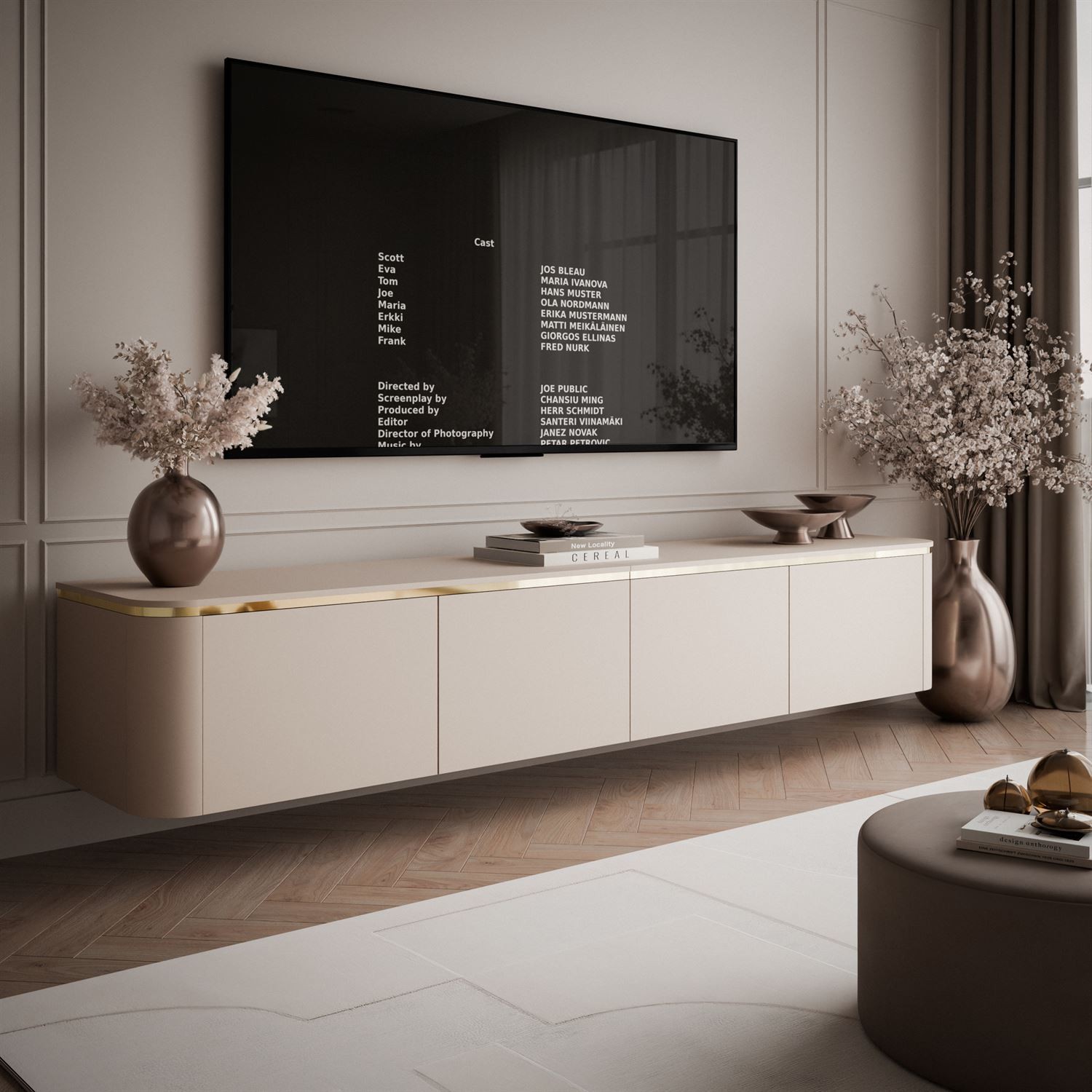 Podwieszana szafka RTV AVELINE 200 cm z oświetleniem LED