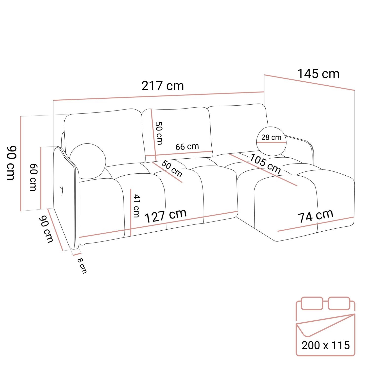 Rozkładany narożnik GAMMA z funkcją spania
