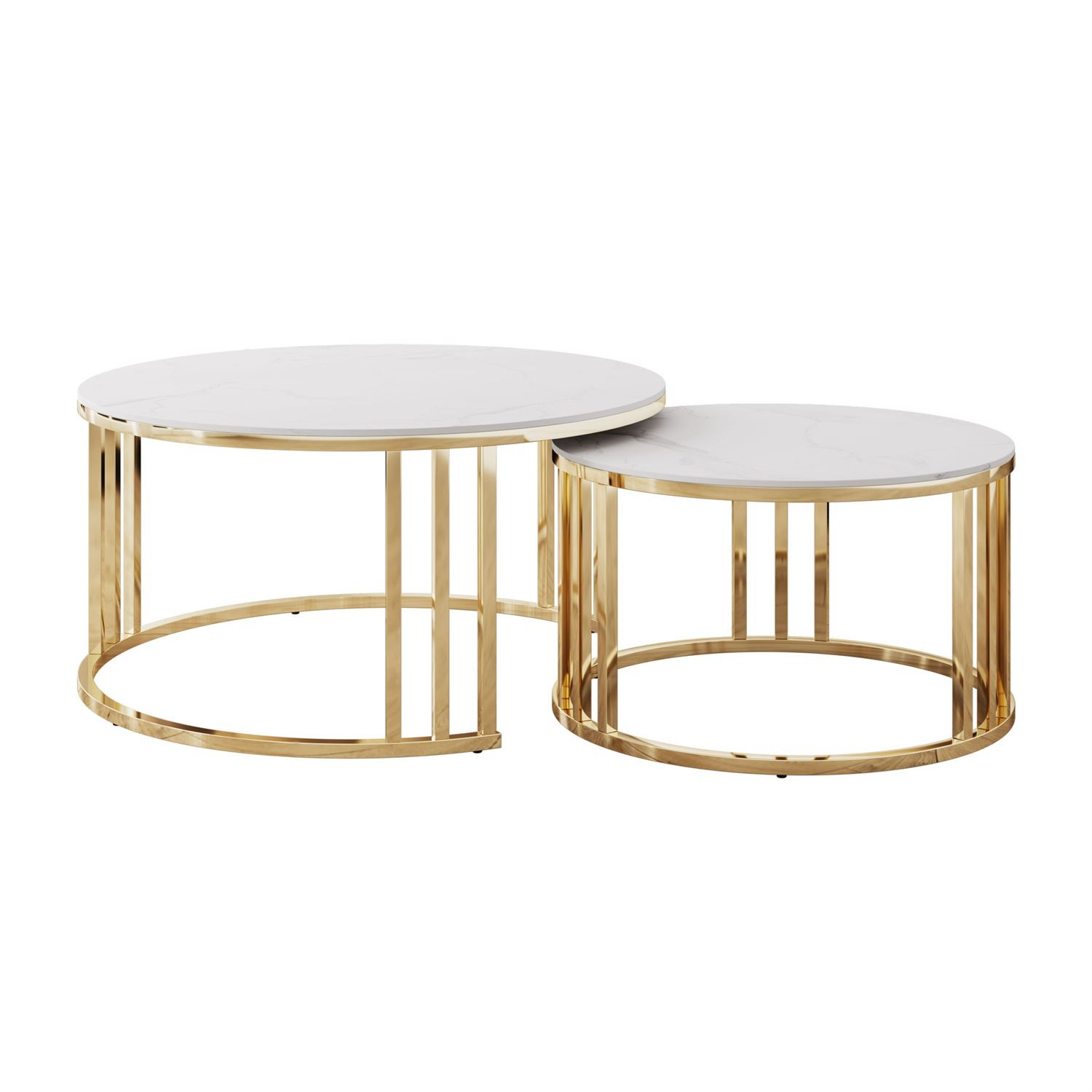 Stolik kawowy LIRA 2w1 ze złotą podstawą i marmurowym blatem