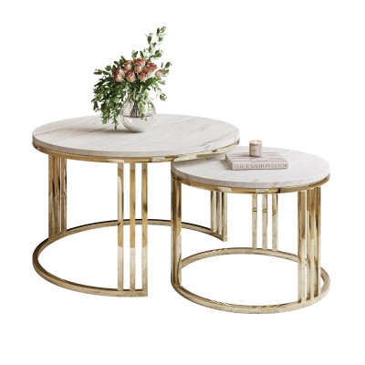 Okrągły stolik kawowy 2w1 LORI LEVANTO złoty chrom