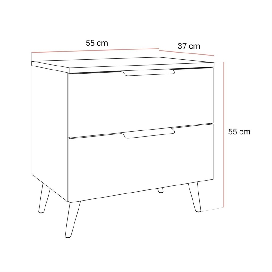 OUTLET Szafka nocna LINA KASZMIR 2S na skośnych nóżkach LED