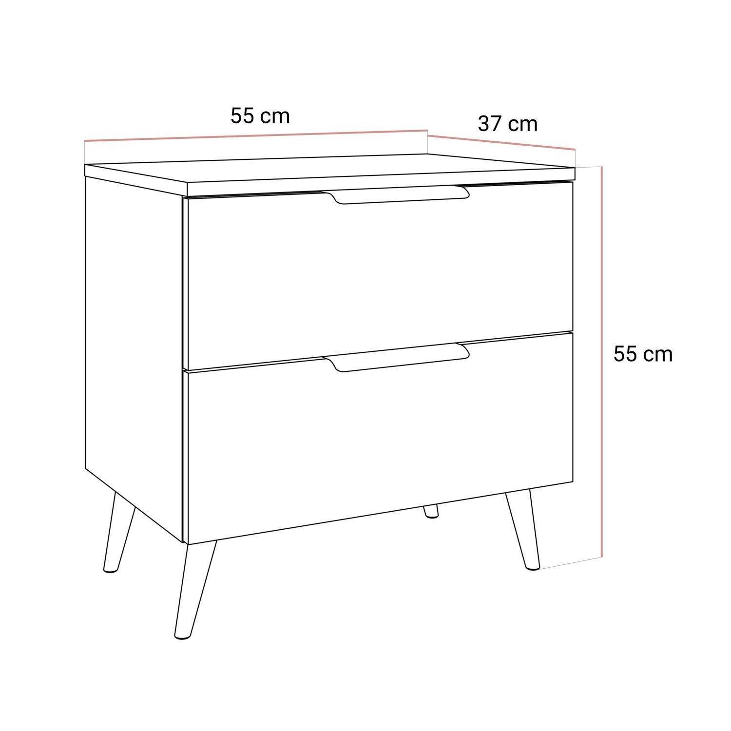 OUTLET Szafka nocna LINA KASZMIR 2S na skośnych nóżkach LED