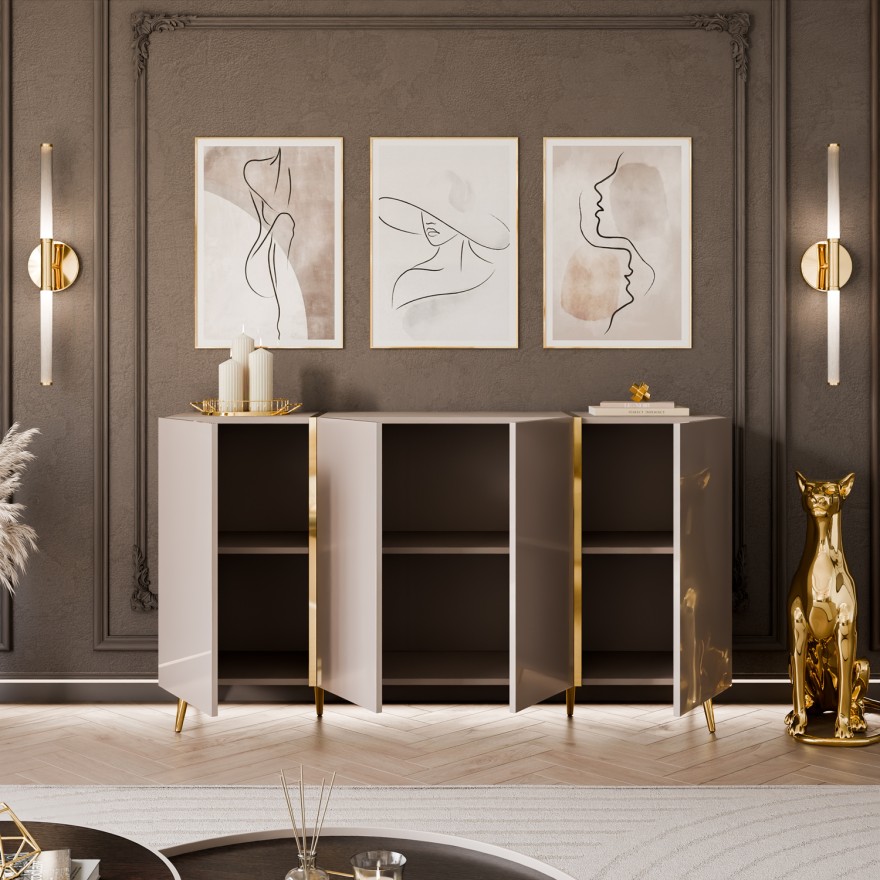Komoda ONYX 4D Kaszmir na złotych nóżkach wysoki połysk 158 cm