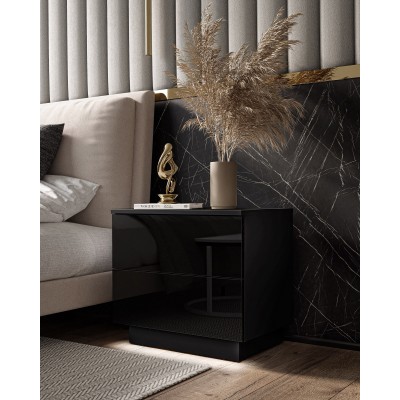 Szafka nocna LINA PUSHOPEN czarny połysk POWYSTAWOWA