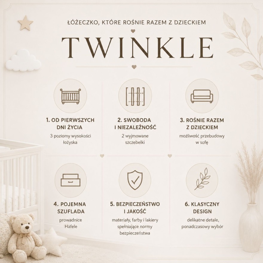 Łóżeczko TWINKLE z szufladą