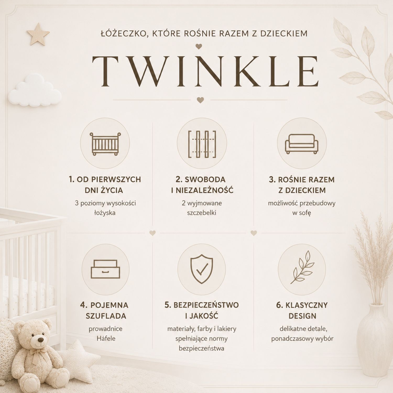 Łóżeczko TWINKLE z szufladą