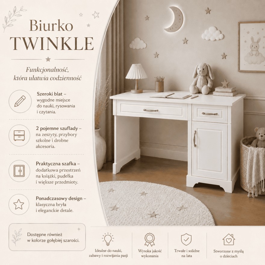 Biurko TWINKLE do pokoju dziecięcego