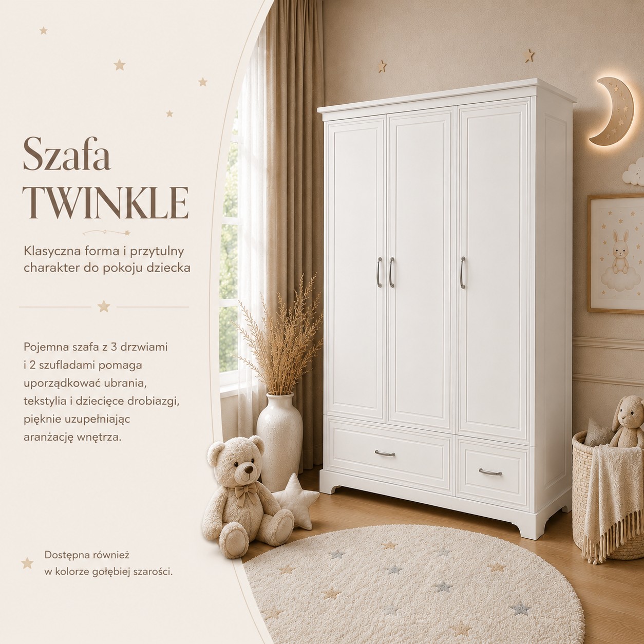 Trzydrzwiowa szafa TWINKLE do pokoju dziecięcego