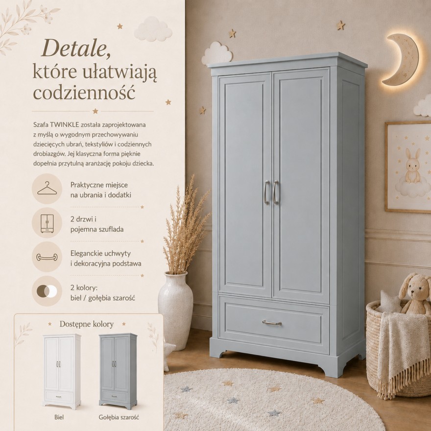 Dwudrzwiowa szafa TWINKLE do pokoju dziecięcego