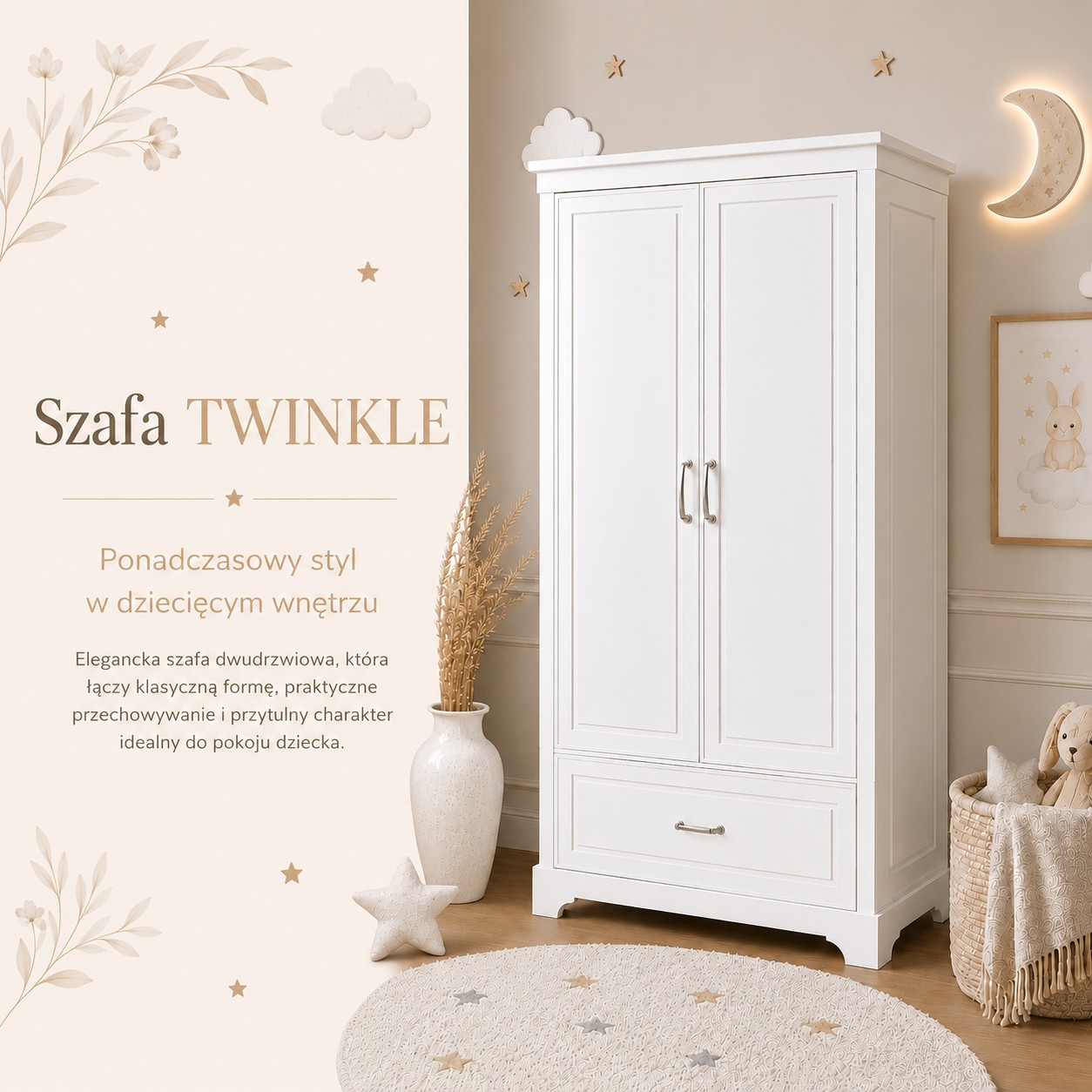 Dwudrzwiowa szafa TWINKLE do pokoju dziecięcego
