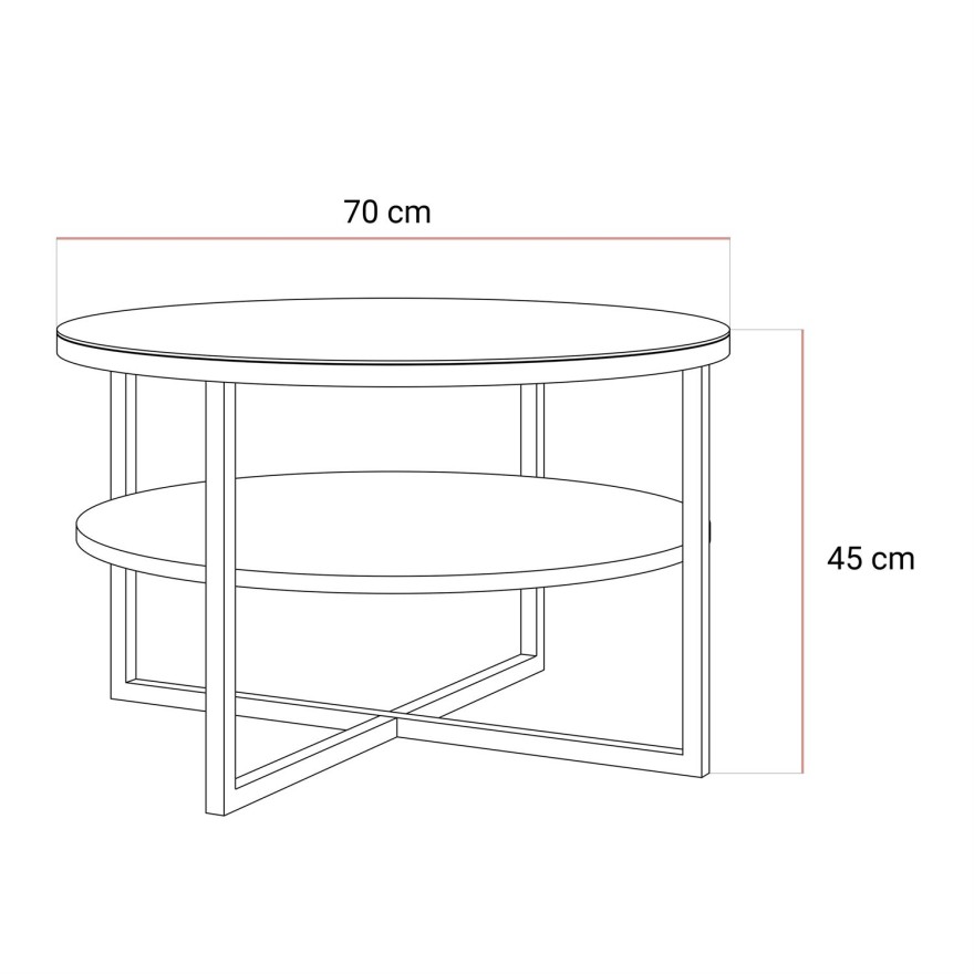 Okrągły stolik kawowy CIRI-X GLASS z półką na chromowanym stelażu