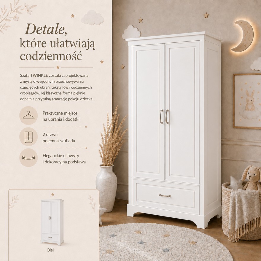 Dwudrzwiowa szafa TWINKLE do pokoju dziecięcego