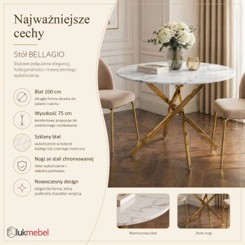 Stół do jadalni BELLAGIO na złotej podstawie