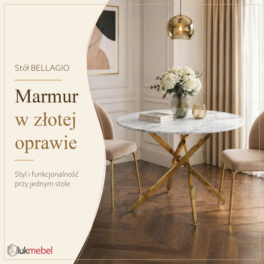 Stół do jadalni BELLAGIO na złotej podstawie