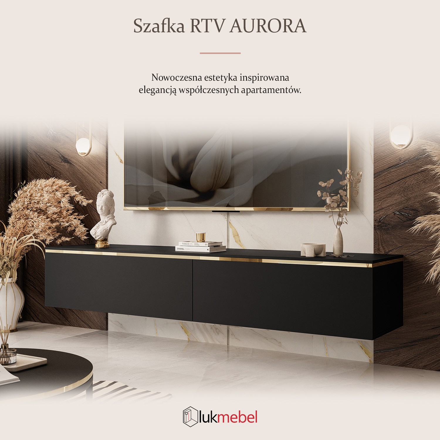Szafka RTV AURORA CZARNY MAT
