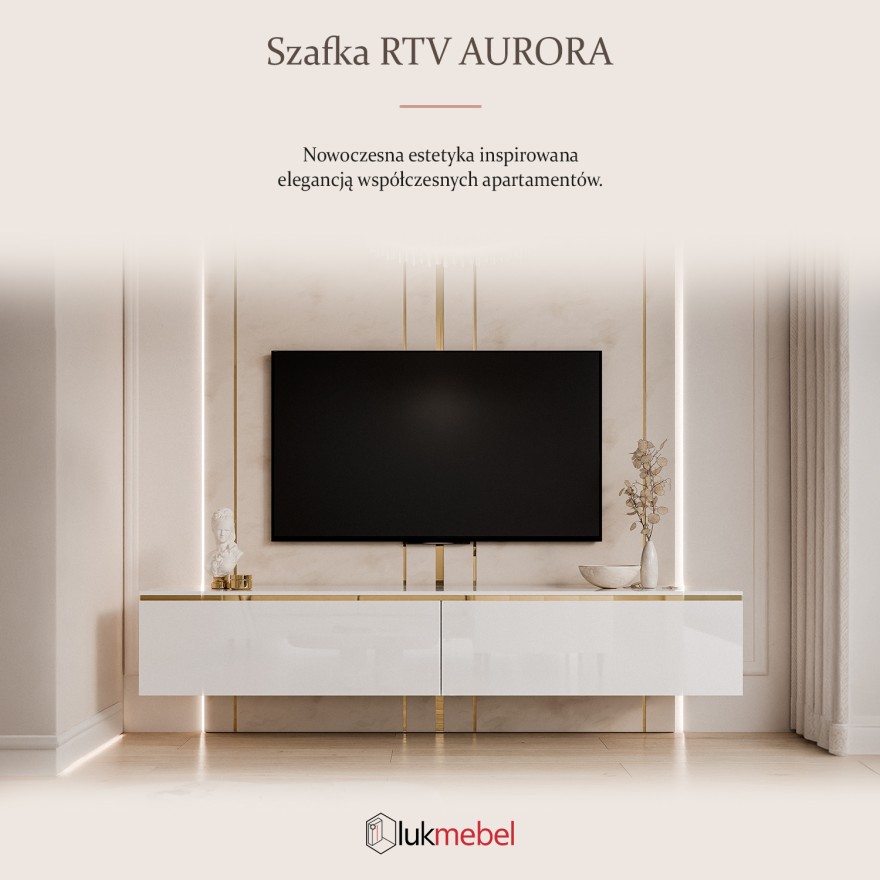 Szafka RTV AURORA BIAŁY POŁYSK
