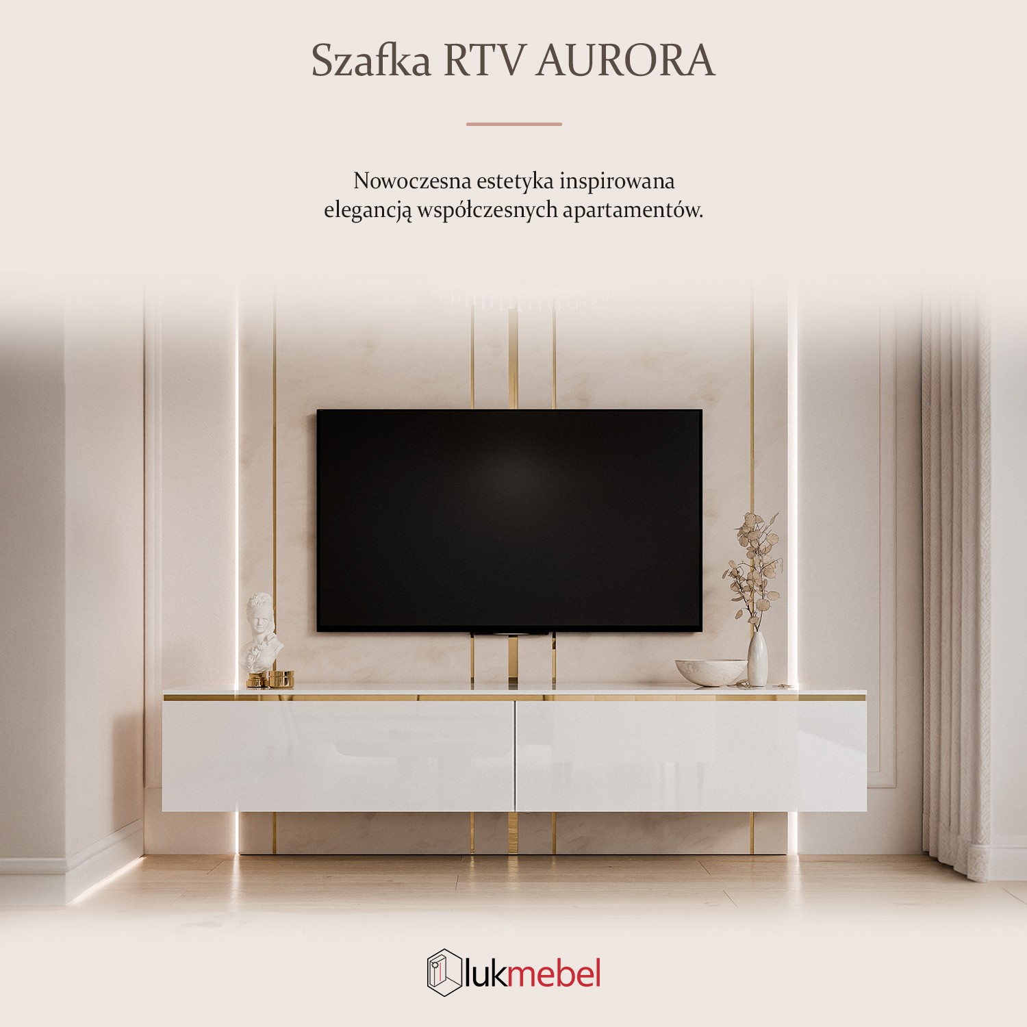 Szafka RTV AURORA BIAŁY POŁYSK