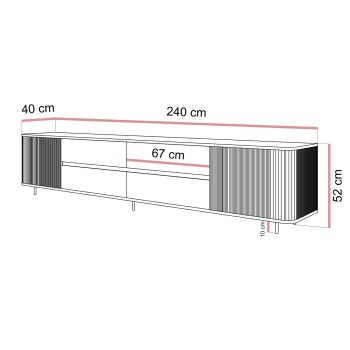 Szafka RTV MIRAGE GOLD 240 cm z ryflowanymi frontami