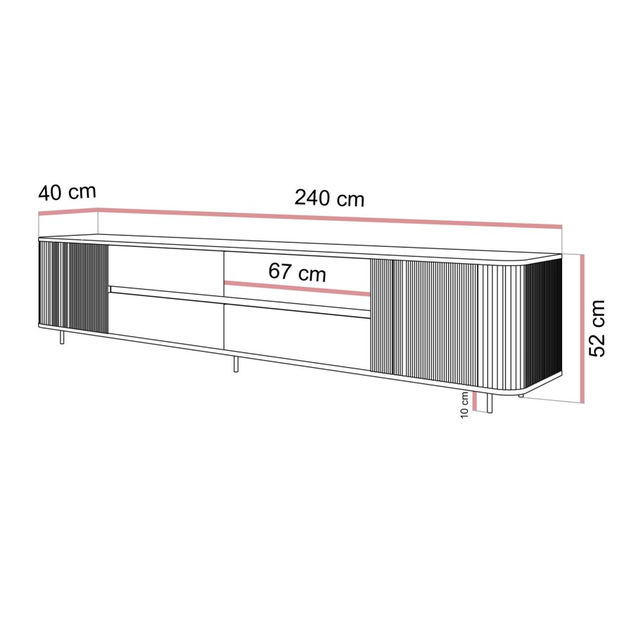 Szafka RTV MIRAGE GOLD 240 cm z ryflowanymi frontami