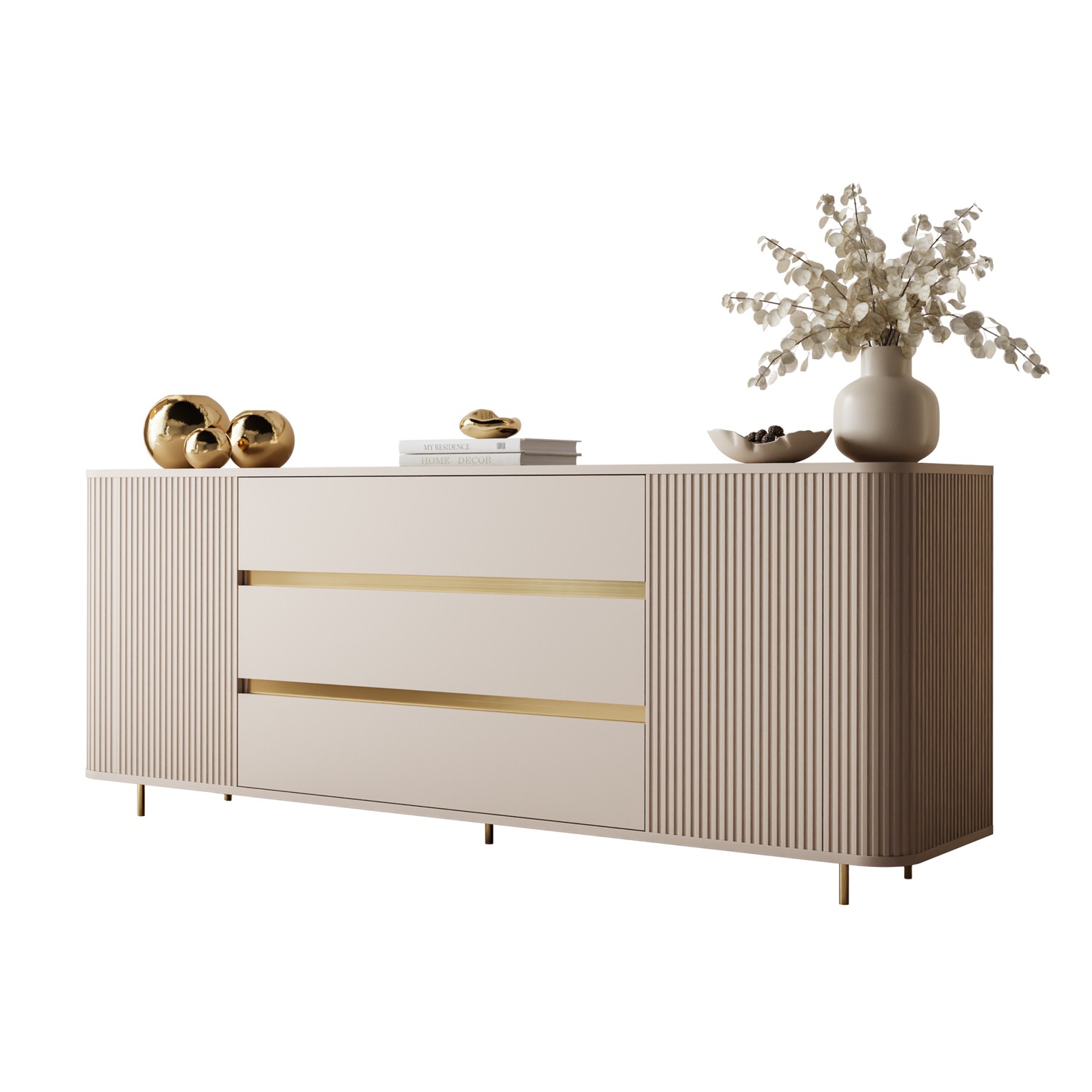 Komoda MIRAGE GOLD 2D3S z ryflowanymi bokami i złotymi detalami