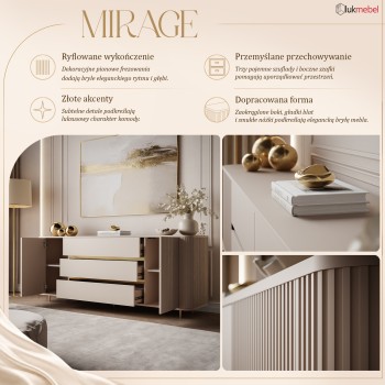 Komoda MIRAGE GOLD 2D3S z ryflowanymi bokami i złotymi detalami