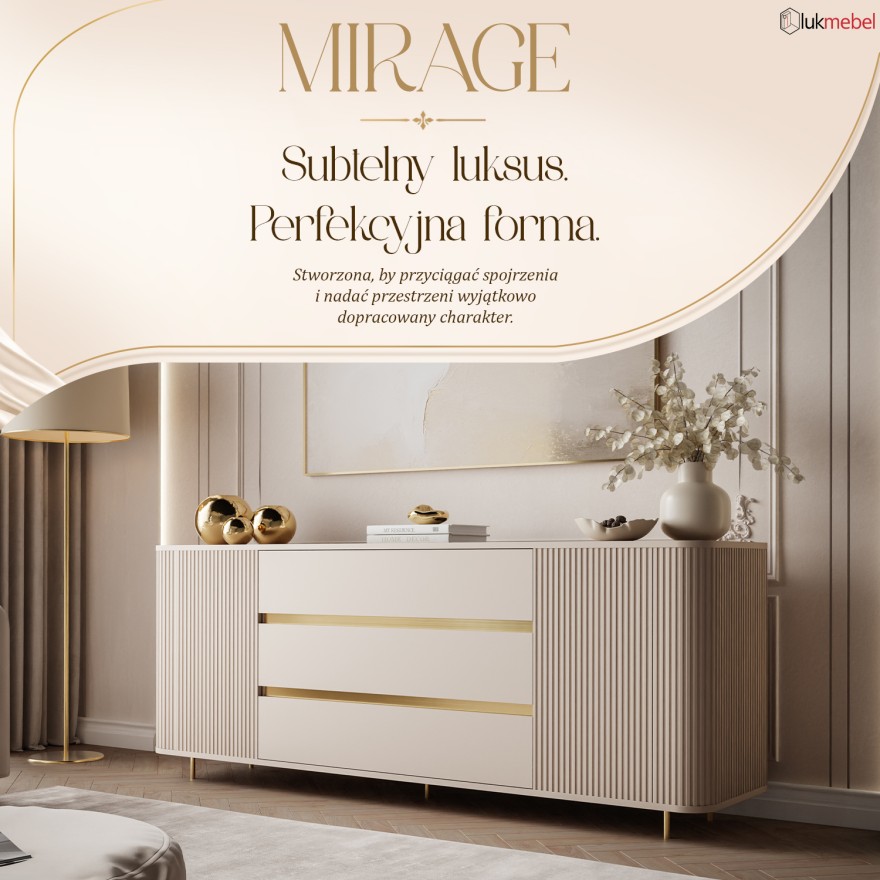 Komoda MIRAGE GOLD 2D3S z ryflowanymi bokami i złotymi detalami