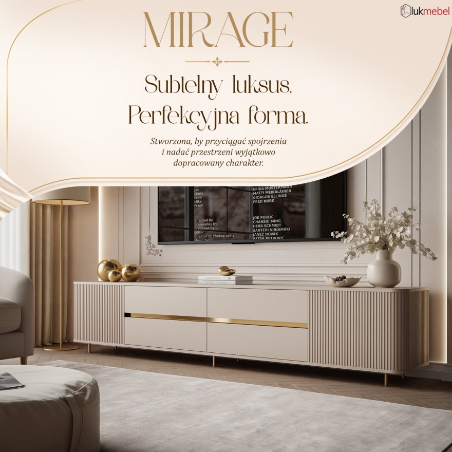 Szafka RTV MIRAGE GOLD 240 cm z ryflowanymi frontami
