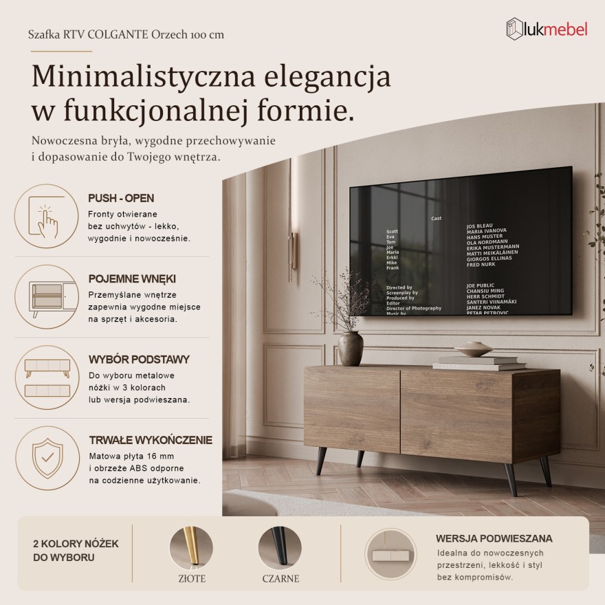 Szafka RTV COLGANTE ORZECH 100 na nóżkach