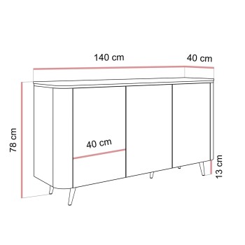 Komoda AVELINE 140 cm z oświetleniem LED na skośnych nóżkach