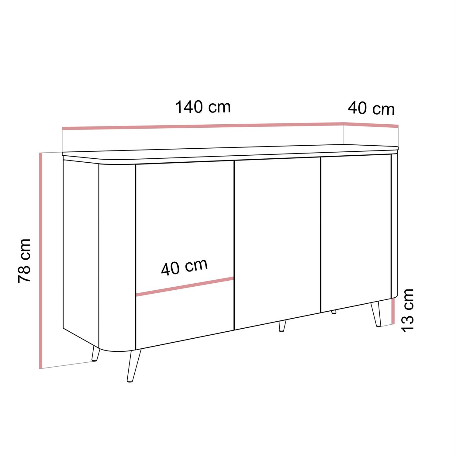 Komoda AVELINE 140 cm z oświetleniem LED na skośnych nóżkach