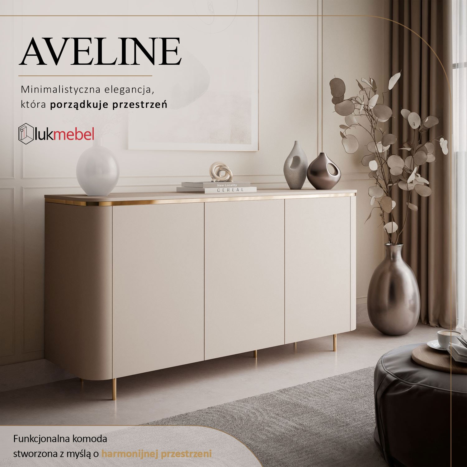 Komoda AVELINE 140 cm z oświetleniem LED na prostych nóżkach