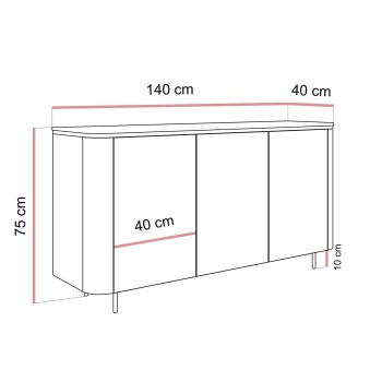 Komoda AVELINE 140 cm z oświetleniem LED na prostych nóżkach