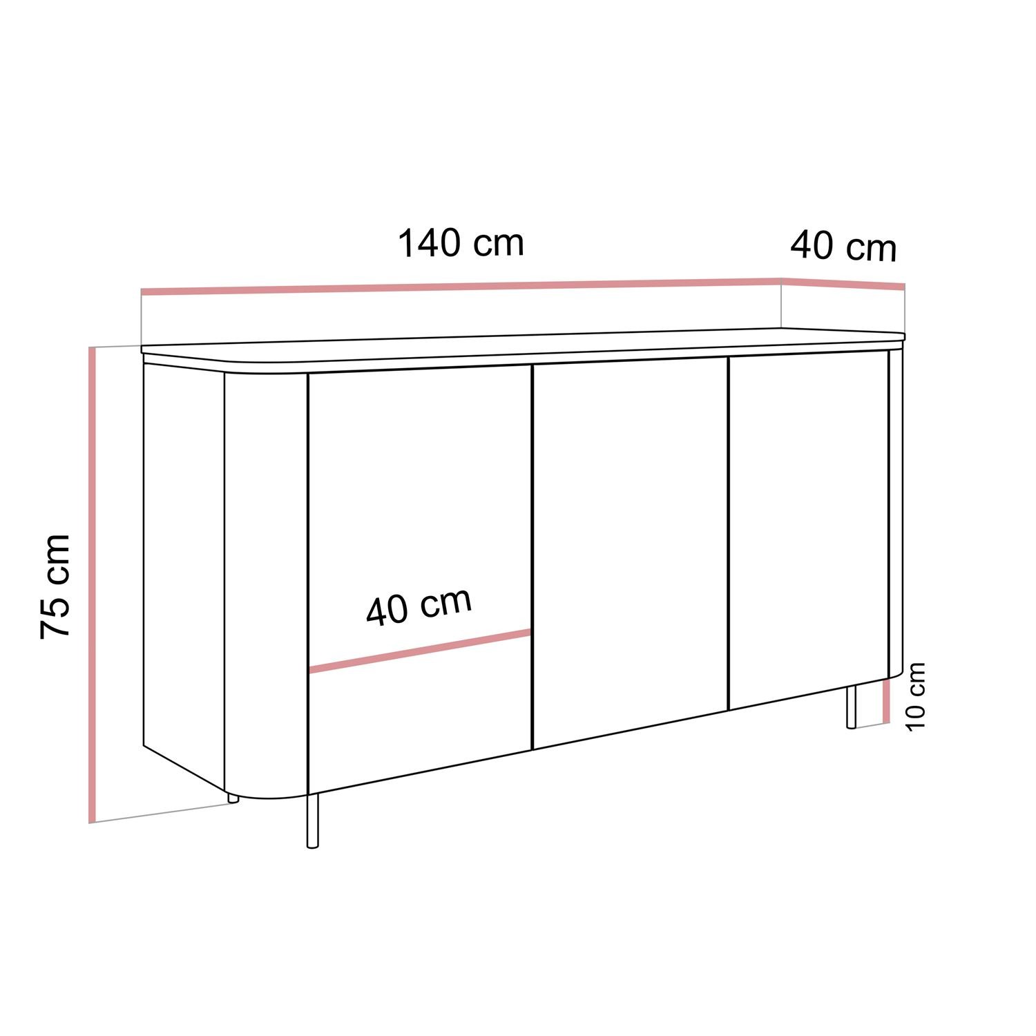 Komoda AVELINE 140 cm z oświetleniem LED na prostych nóżkach