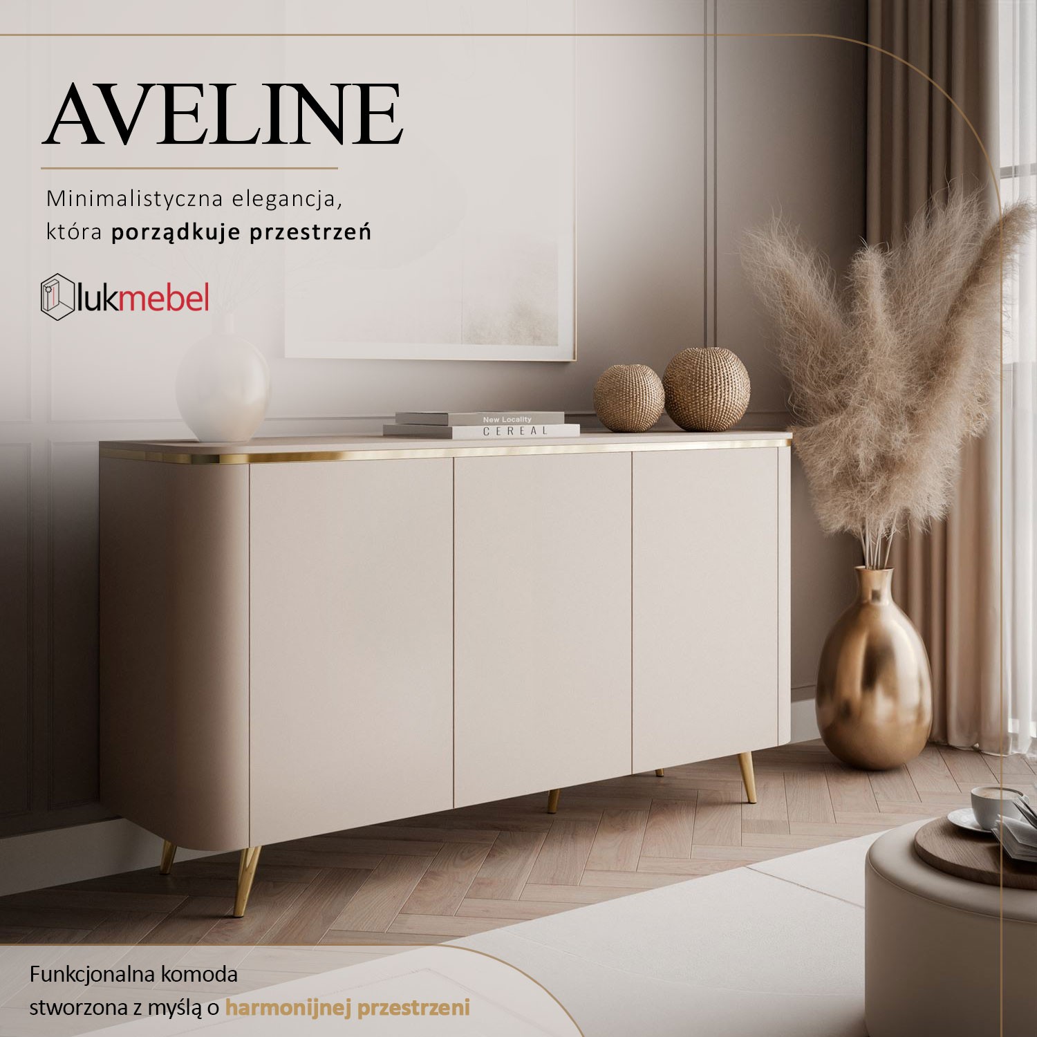 Komoda AVELINE 140 cm z oświetleniem LED na skośnych nóżkach